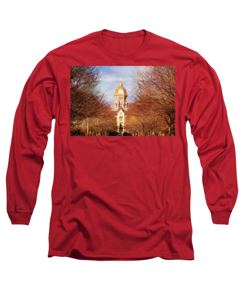 Notre Dame Long Sleeve T-Shirt featuring the photograph University of Notre Dame in Autumn by Diane Lindon Coy