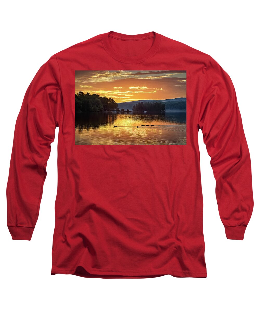Sunrise Long Sleeve T-Shirt featuring the photograph Wassookeag 34a2130 by Greg Hartford