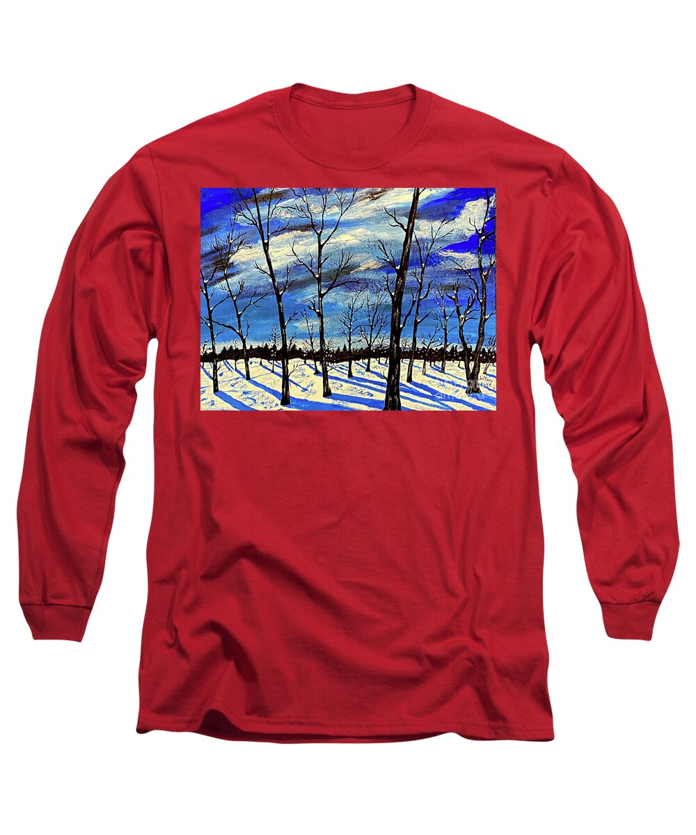 Blue.blue Shadows. Shadows Long Sleeve T-Shirt featuring the painting Beautiful Blue Winter Shadows by Jeffrey Koss