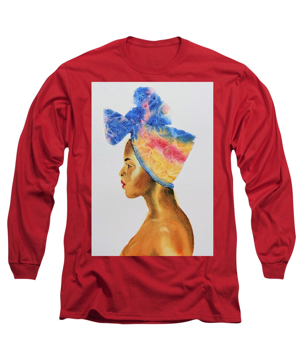 Black Woman Long Sleeve T-Shirt featuring the painting Wrapped by Sandie Croft