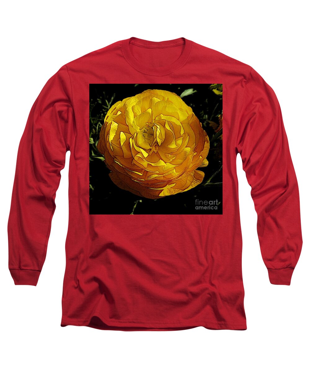 Abstract Long Sleeve T-Shirt featuring the photograph Yellow Flower 9 by Jean Bernard Roussilhe