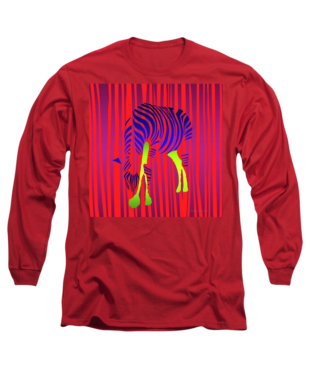 Zebra Long Sleeve T-Shirt featuring the painting Zebra-square by David Arrigoni