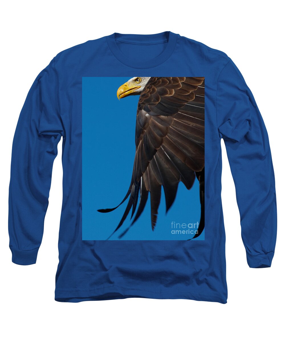 Close-up Long Sleeve T-Shirt featuring the photograph Close-up of an American Bald Eagle in flight #4 by Nick Biemans