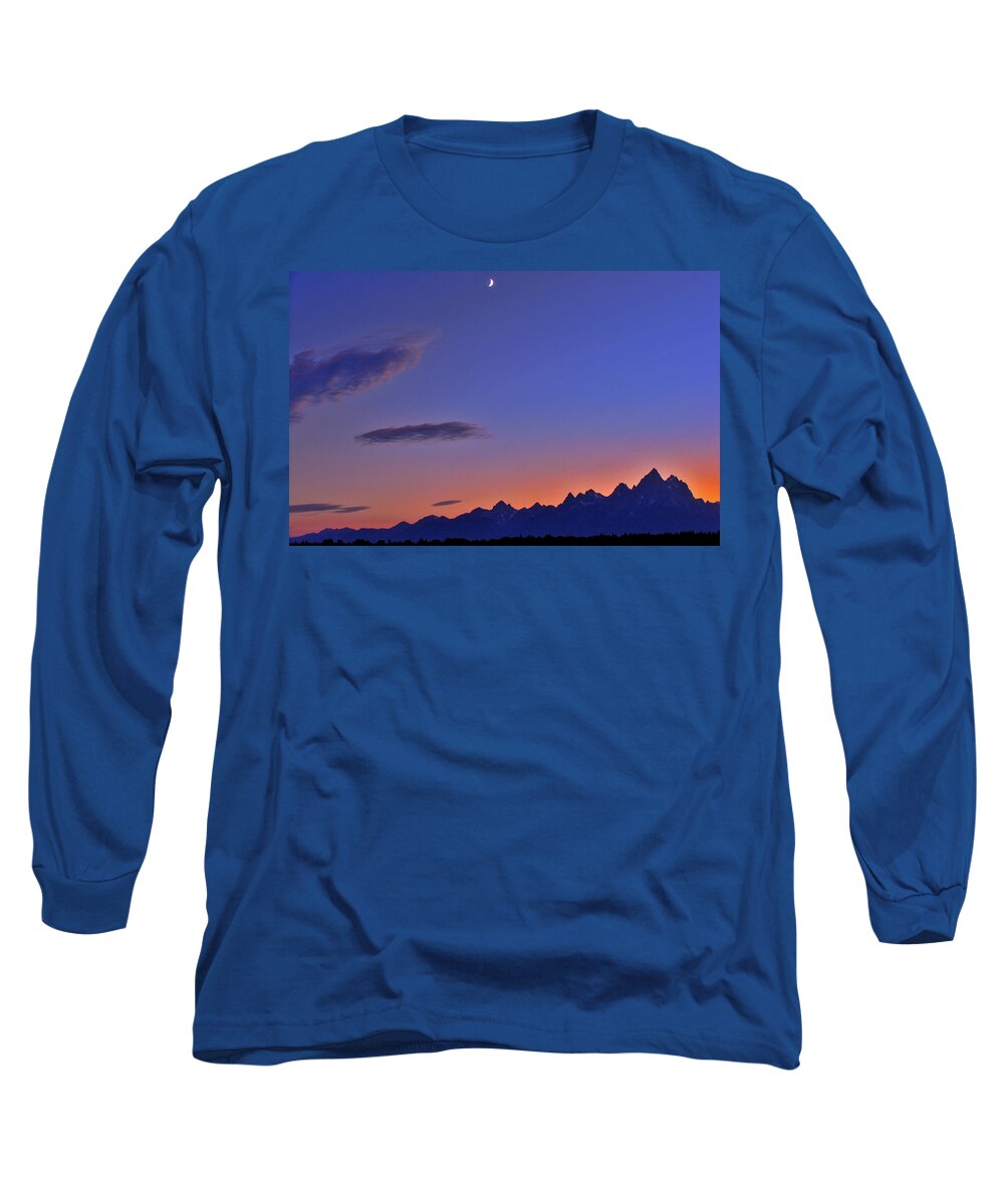 Wyoming Long Sleeve T-Shirt featuring the photograph Teton Silouette #1 by Scott Mahon