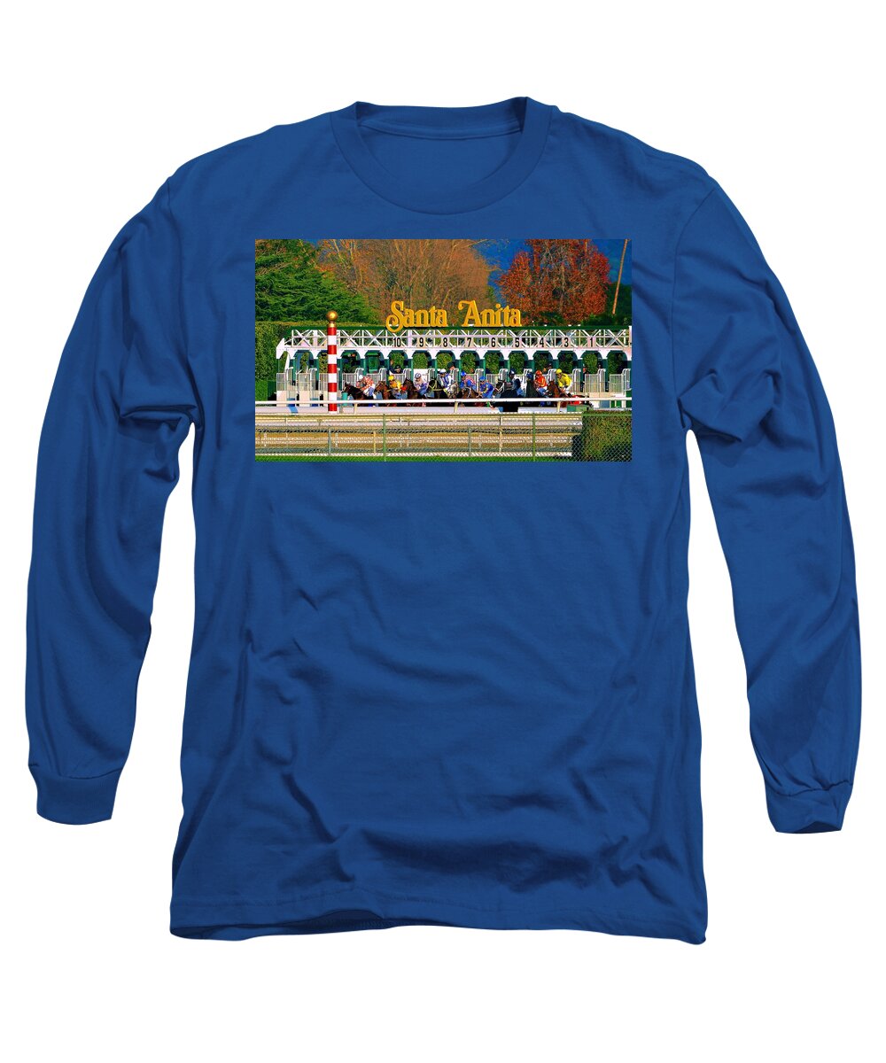 Santa Anita Long Sleeve T-Shirt featuring the photograph And They're Off At Santa Anita by Nadalyn Larsen