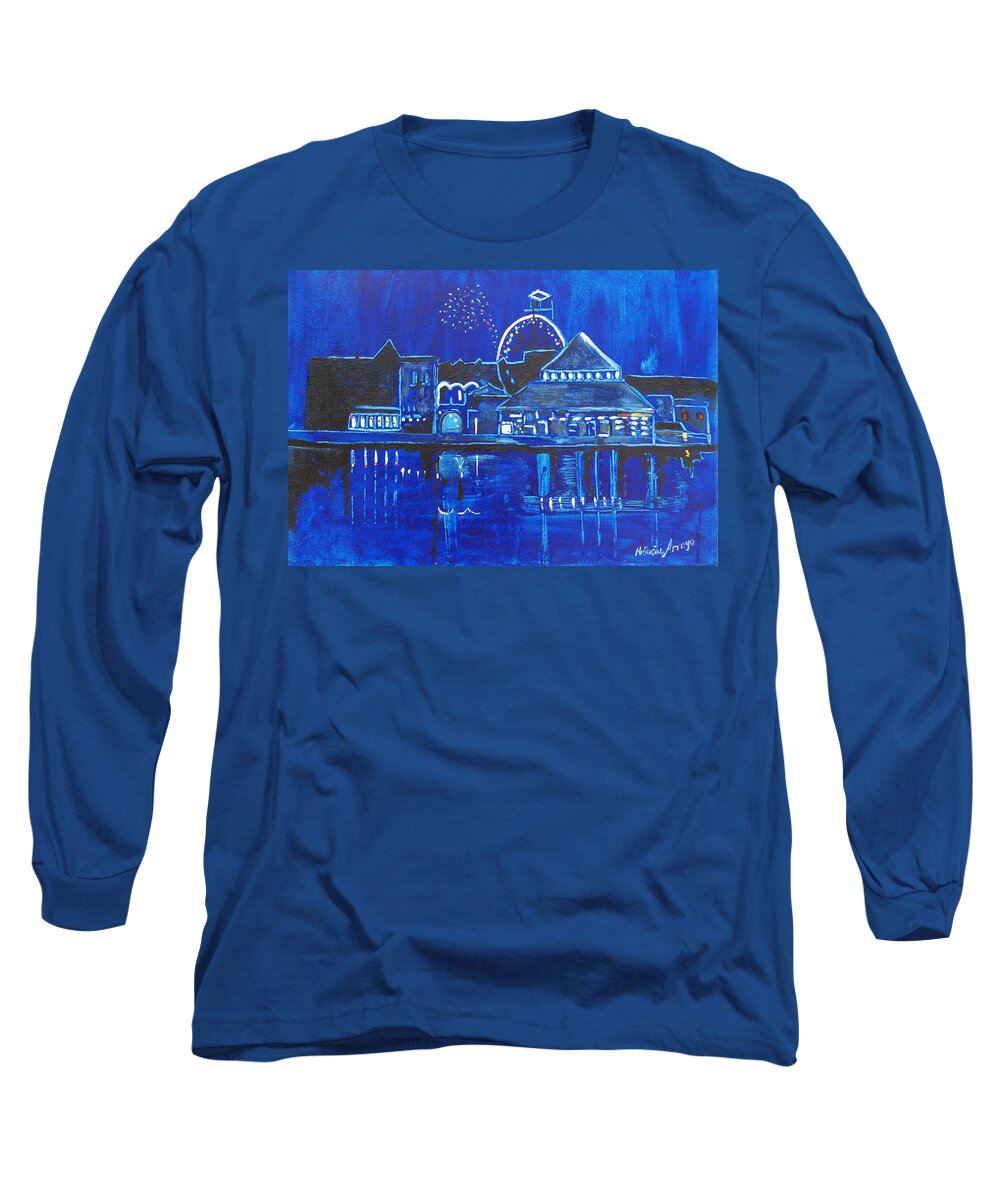 Asbury Art Long Sleeve T-Shirt featuring the painting Asbury Park's Night Memories by Patricia Arroyo