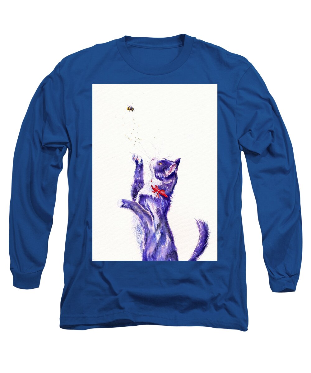 Cat Long Sleeve T-Shirt featuring the painting Bee Pollinated by Debra Hall