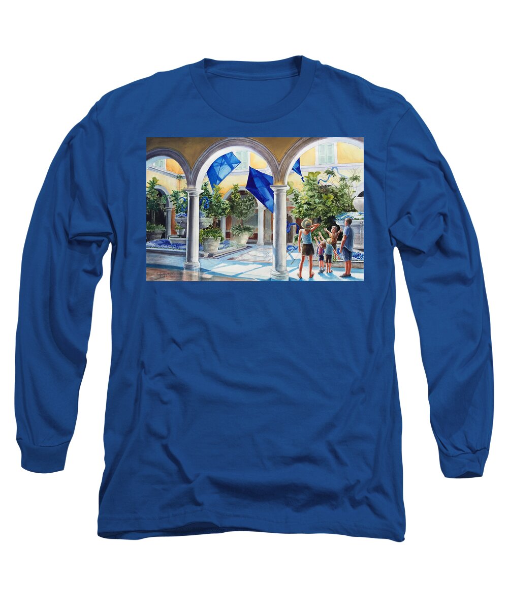 Art Long Sleeve T-Shirt featuring the painting Bellagio Kite Flight by Carolyn Coffey Wallace