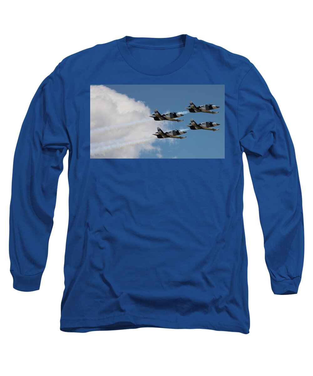 Black Diamond Jet Team Long Sleeve T-Shirt featuring the photograph Black Diamond L-39s in Flight by Josh Bryant