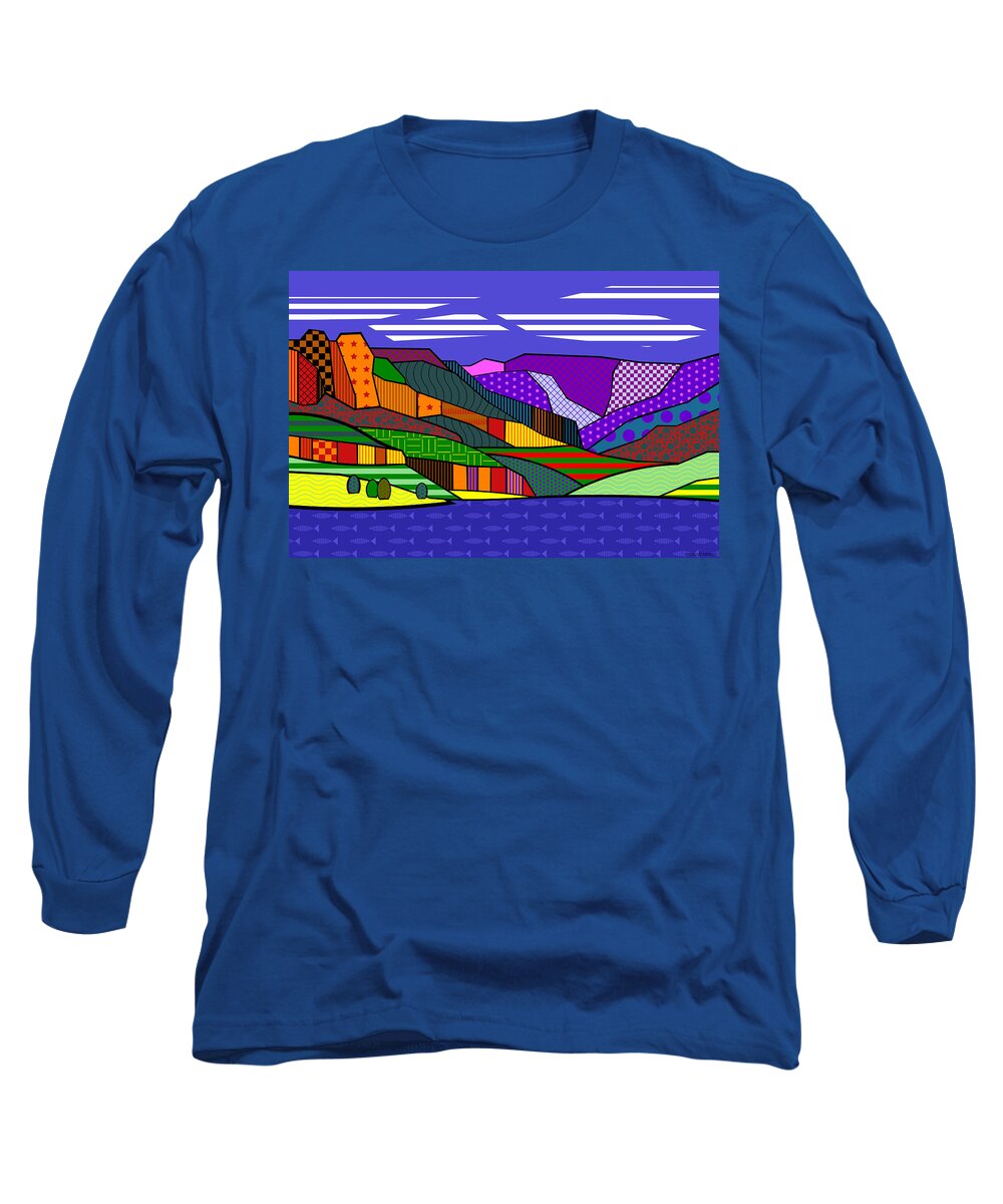 Colorado Long Sleeve T-Shirt featuring the digital art Blue Mesa Lake by Randall J Henrie