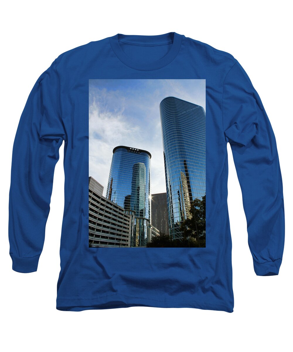 Houston Long Sleeve T-Shirt featuring the photograph Blue Skyscrapers by Judy Vincent