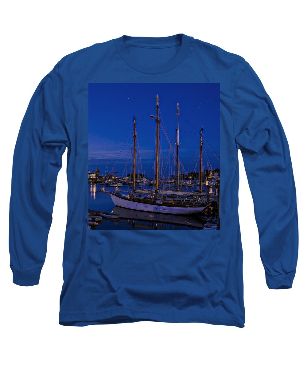 Camden Maine Long Sleeve T-Shirt featuring the photograph Camden Harbor Maine at 4AM by Marty Saccone