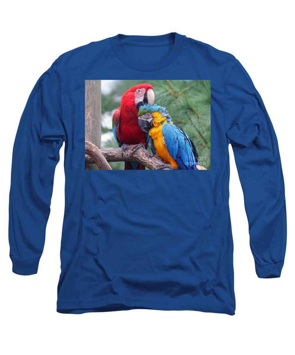 Parrots Long Sleeve T-Shirt featuring the photograph Grooming Session by Geoff Crego