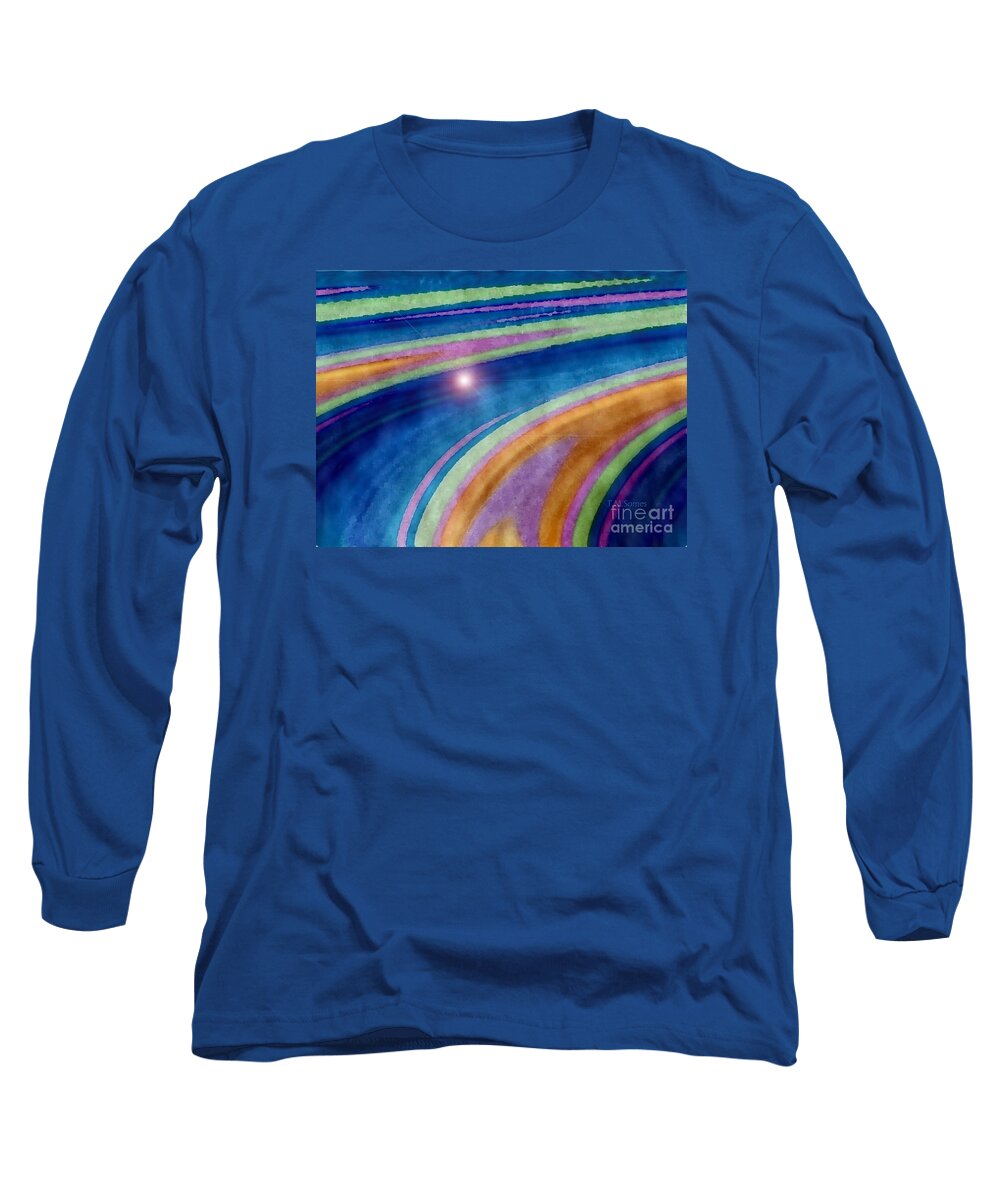 Watercolor Painting Long Sleeve T-Shirt featuring the mixed media Celestial Highway 3 by Toni Somes
