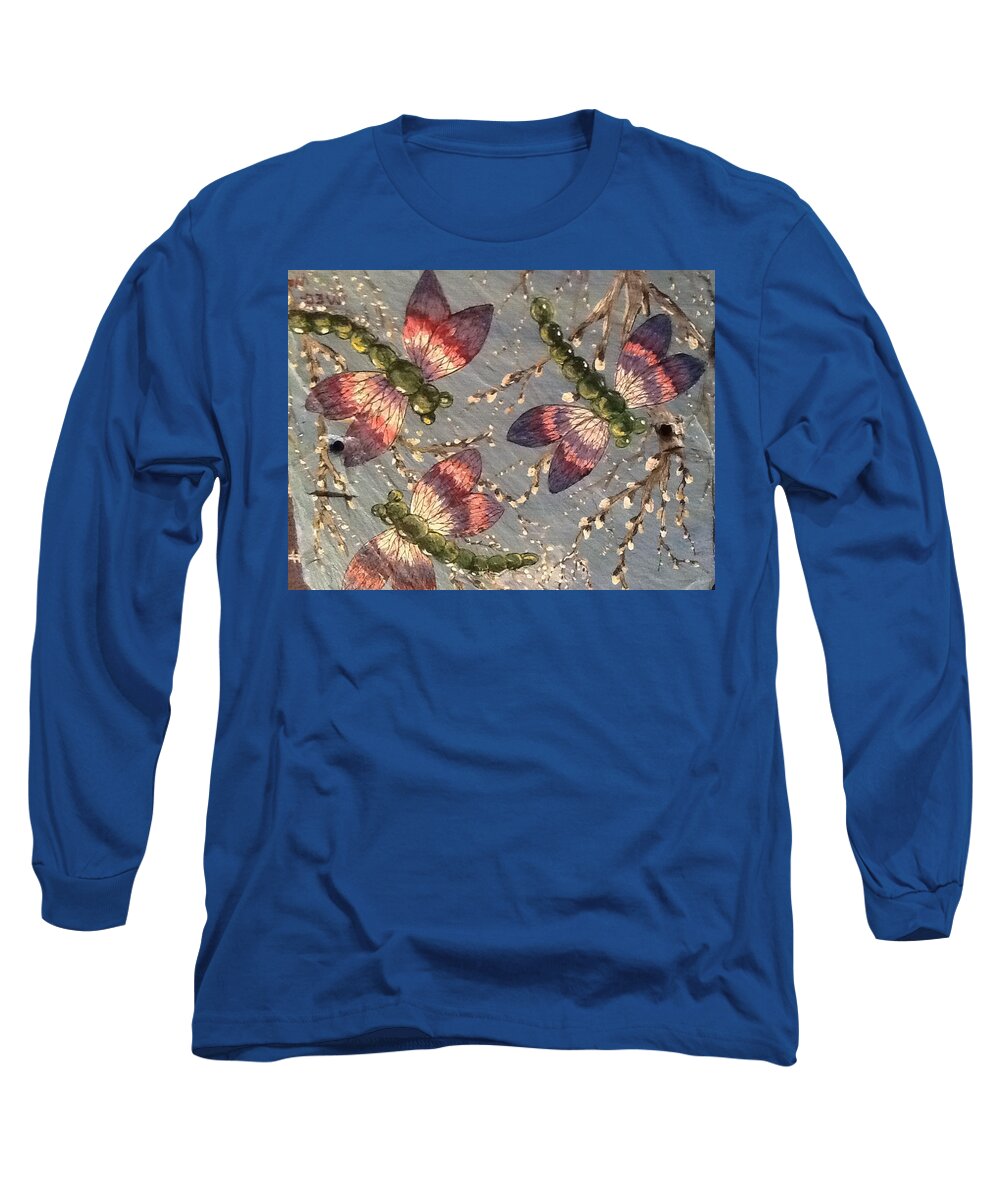 Insects Long Sleeve T-Shirt featuring the painting Dragonflies 5 by Megan Walsh