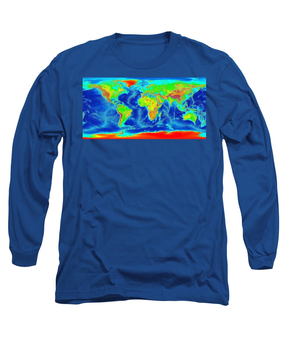 World Map Long Sleeve T-Shirt featuring the photograph Elevation Map of The World by Sebastian Musial