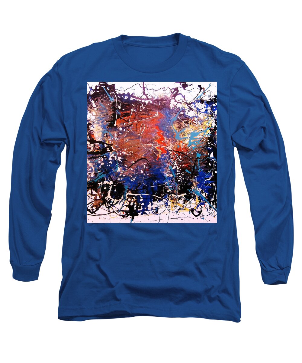 Abstract Impression Long Sleeve T-Shirt featuring the painting Zona esotica by Thea Recuerdo