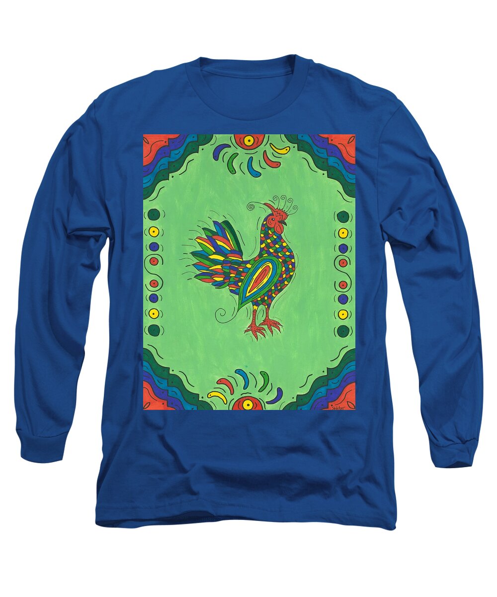 Fiesta Long Sleeve T-Shirt featuring the painting Fiesta Rooster by Susie Weber