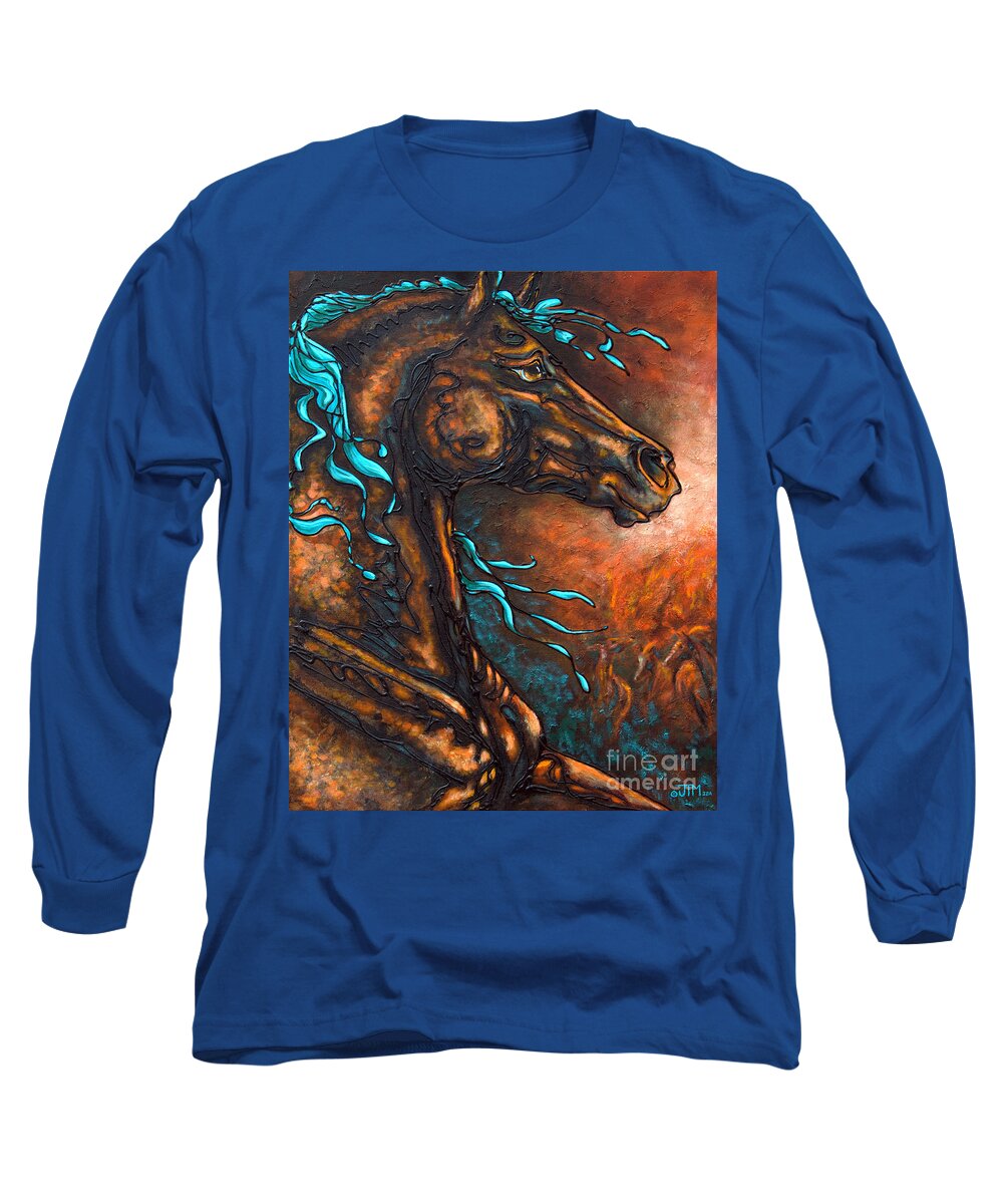 Horse Long Sleeve T-Shirt featuring the painting Fire Run by Jonelle T McCoy