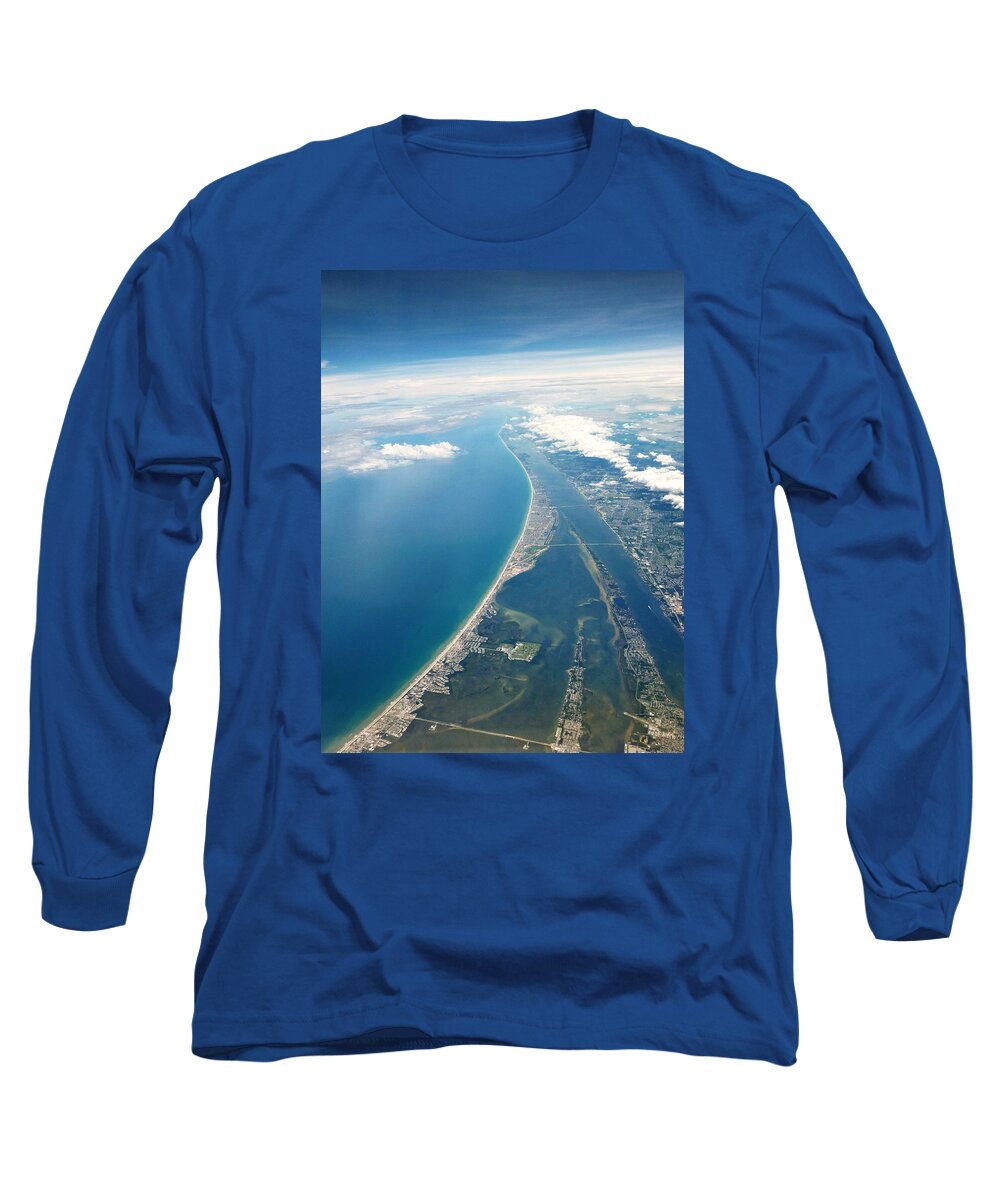 Aerial Long Sleeve T-Shirt featuring the photograph Flying Over Cocoa Beach Florida by Randi Kuhne
