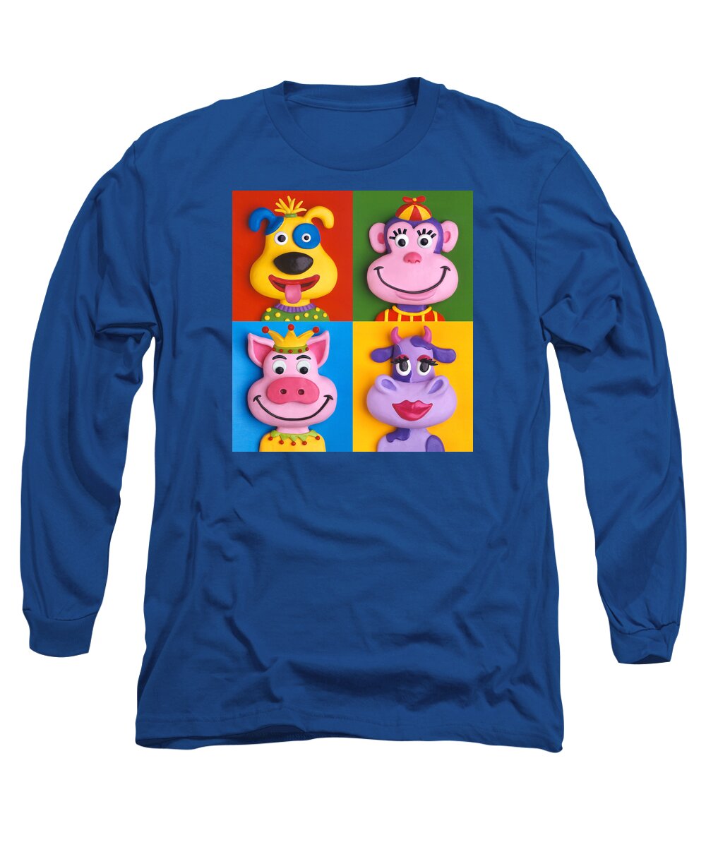 Animal Long Sleeve T-Shirt featuring the painting Four Animal Faces by Amy Vangsgard