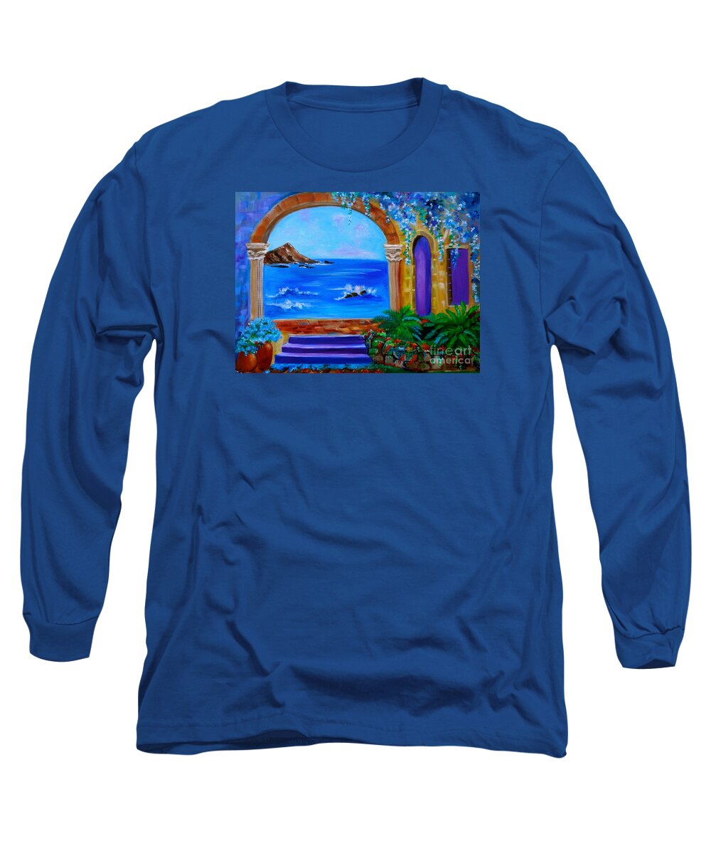 Garden By The Sea Long Sleeve T-Shirt featuring the painting Garden Secrets by Jenny Lee