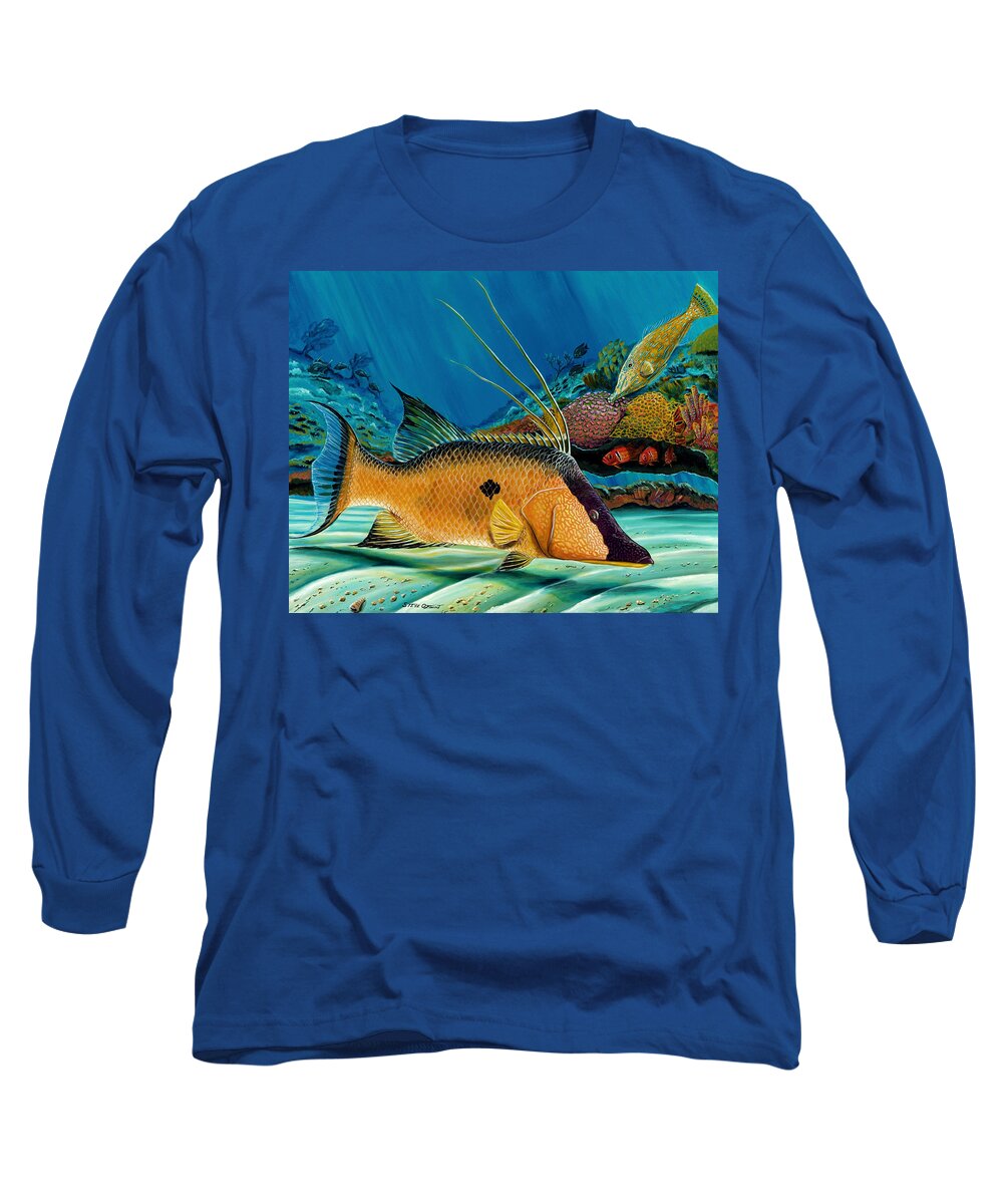 Hogfish Long Sleeve T-Shirt featuring the painting Hog and Filefish by Steve Ozment