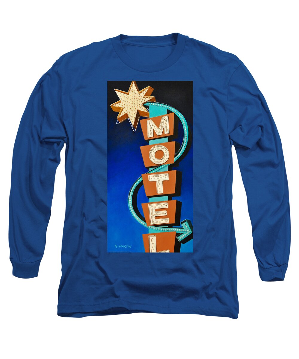 Neon Long Sleeve T-Shirt featuring the painting Hotel Motel by Heidi Martin