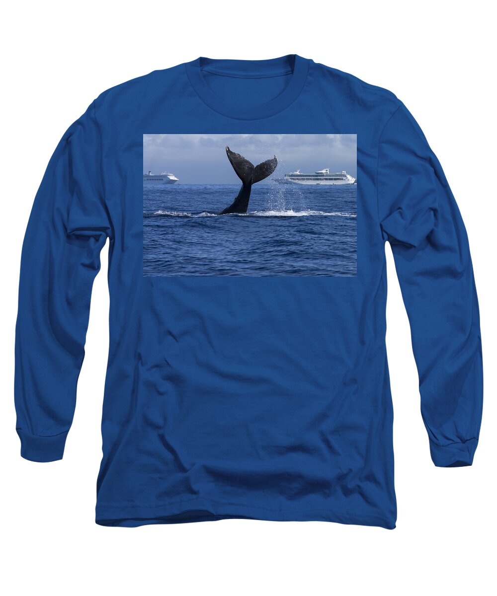 00999146 Long Sleeve T-Shirt featuring the photograph Humpback Whale Tail Lobbing in Maui by Flip Nicklin