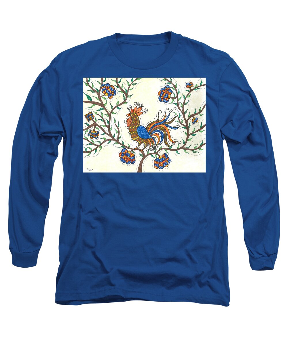 Bird Long Sleeve T-Shirt featuring the painting In The Garden - Barnyard Style by Susie WEBER
