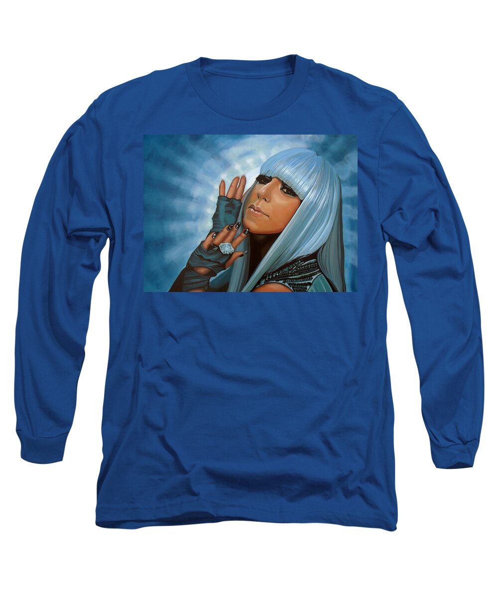 Lady Gaga Long Sleeve T-Shirt featuring the painting Lady Gaga Painting by Paul Meijering
