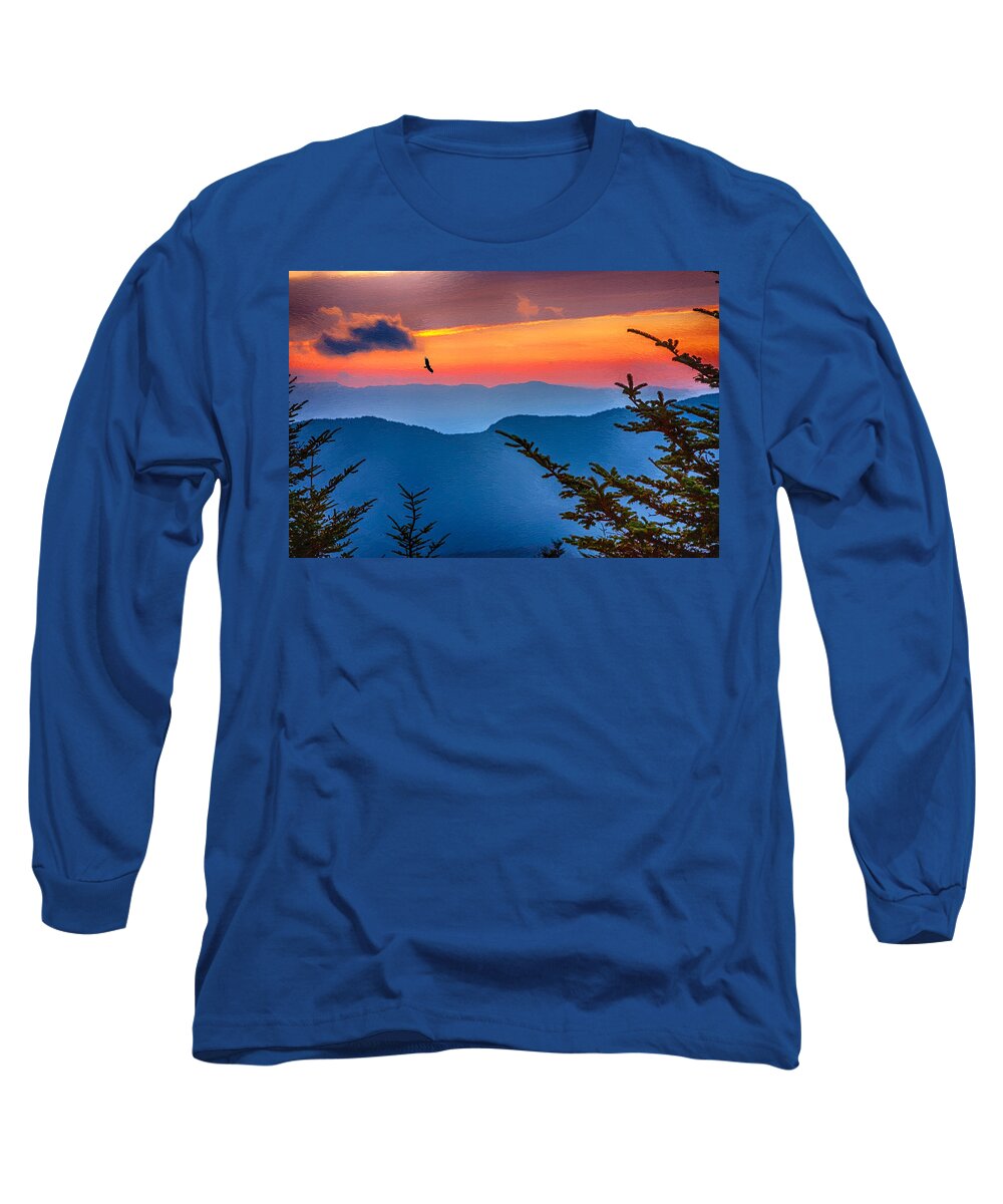 Sunset Long Sleeve T-Shirt featuring the painting Look to the Sunset from the Top of Mount Mitchell by John Haldane