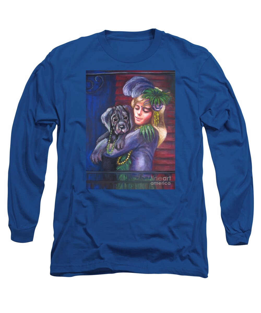 Portrait Long Sleeve T-Shirt featuring the painting Mardi Gras Puppy by Beverly Boulet