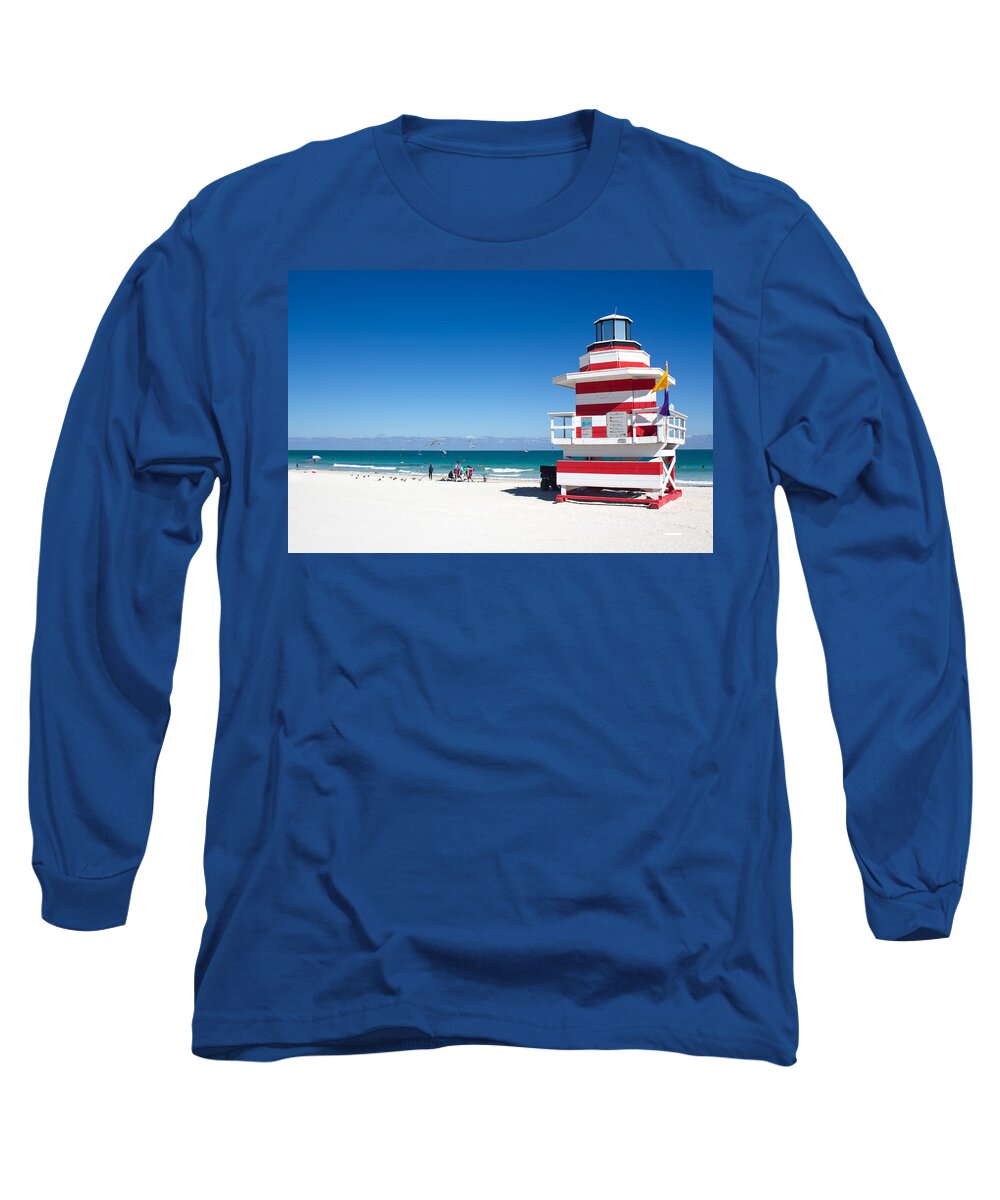 Miami Beach Long Sleeve T-Shirt featuring the photograph Lifeguard House in Miami Beach Series 12 by Carlos Diaz