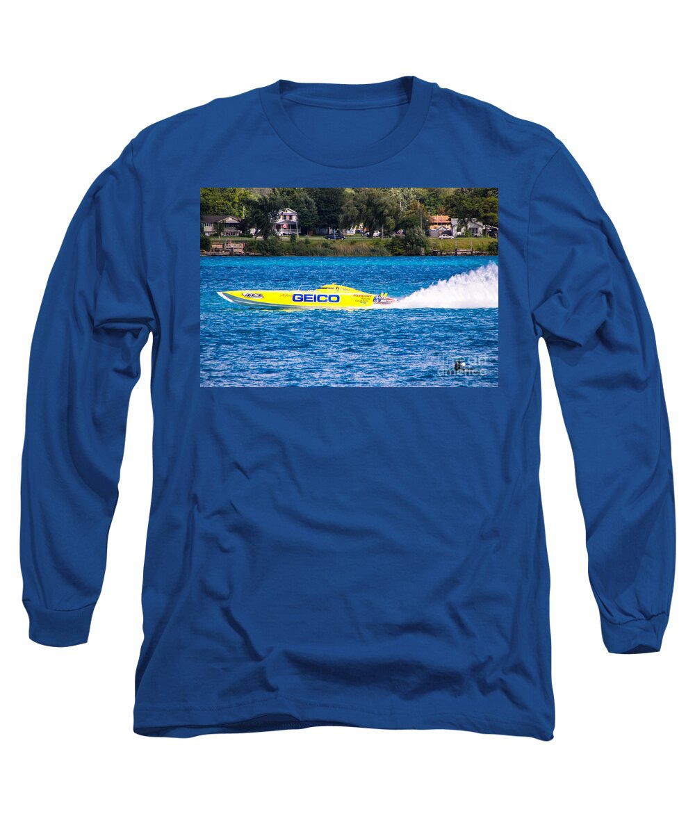 Miss Geico Long Sleeve T-Shirt featuring the photograph Miss Geico with Rooster Tail by Grace Grogan