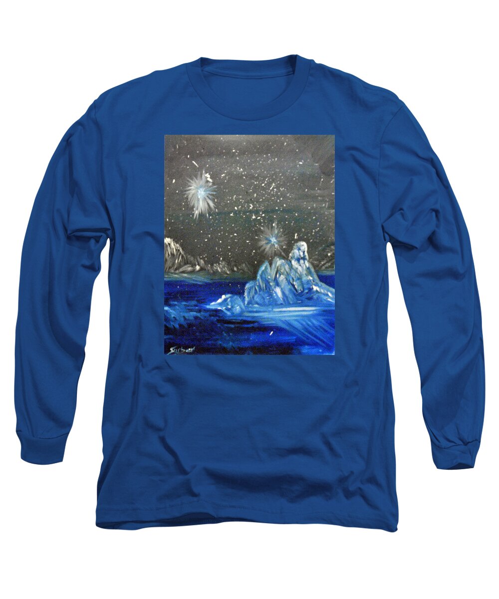 Moon Long Sleeve T-Shirt featuring the painting Moon with a Blue Dress by Suzanne Surber