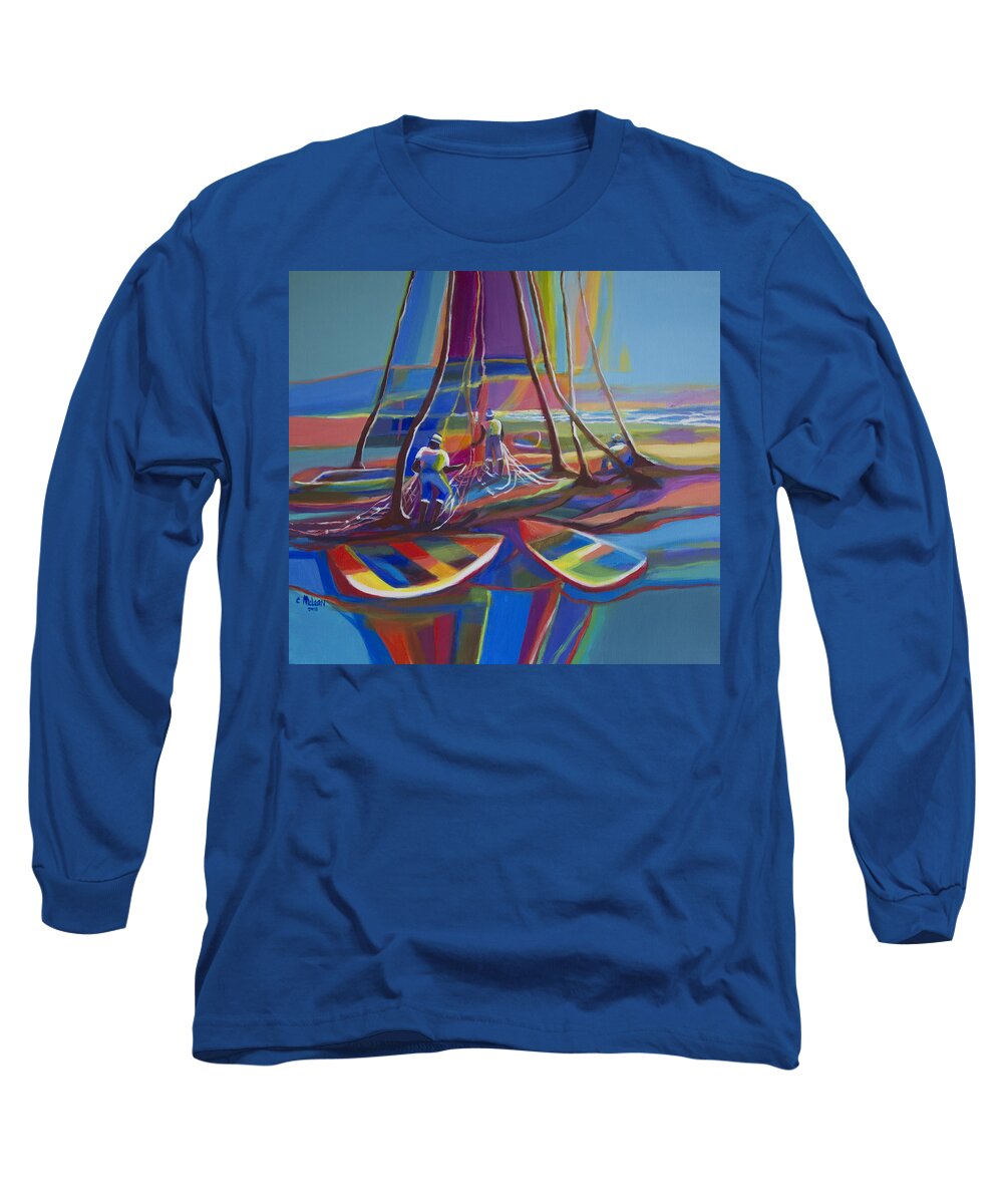 Abstract Long Sleeve T-Shirt featuring the painting Morning Seine II by Cynthia McLean