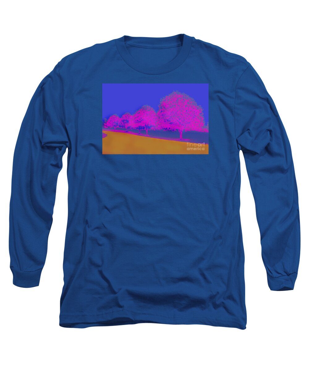 Outdoor Long Sleeve T-Shirt featuring the photograph Neon Trees Blue by Karen Adams