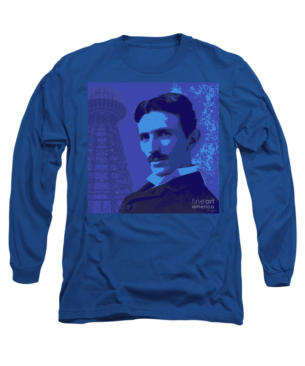 Nikola Tesla Long Sleeve T-Shirt featuring the digital art Nikola Tesla #2 by Jean luc Comperat