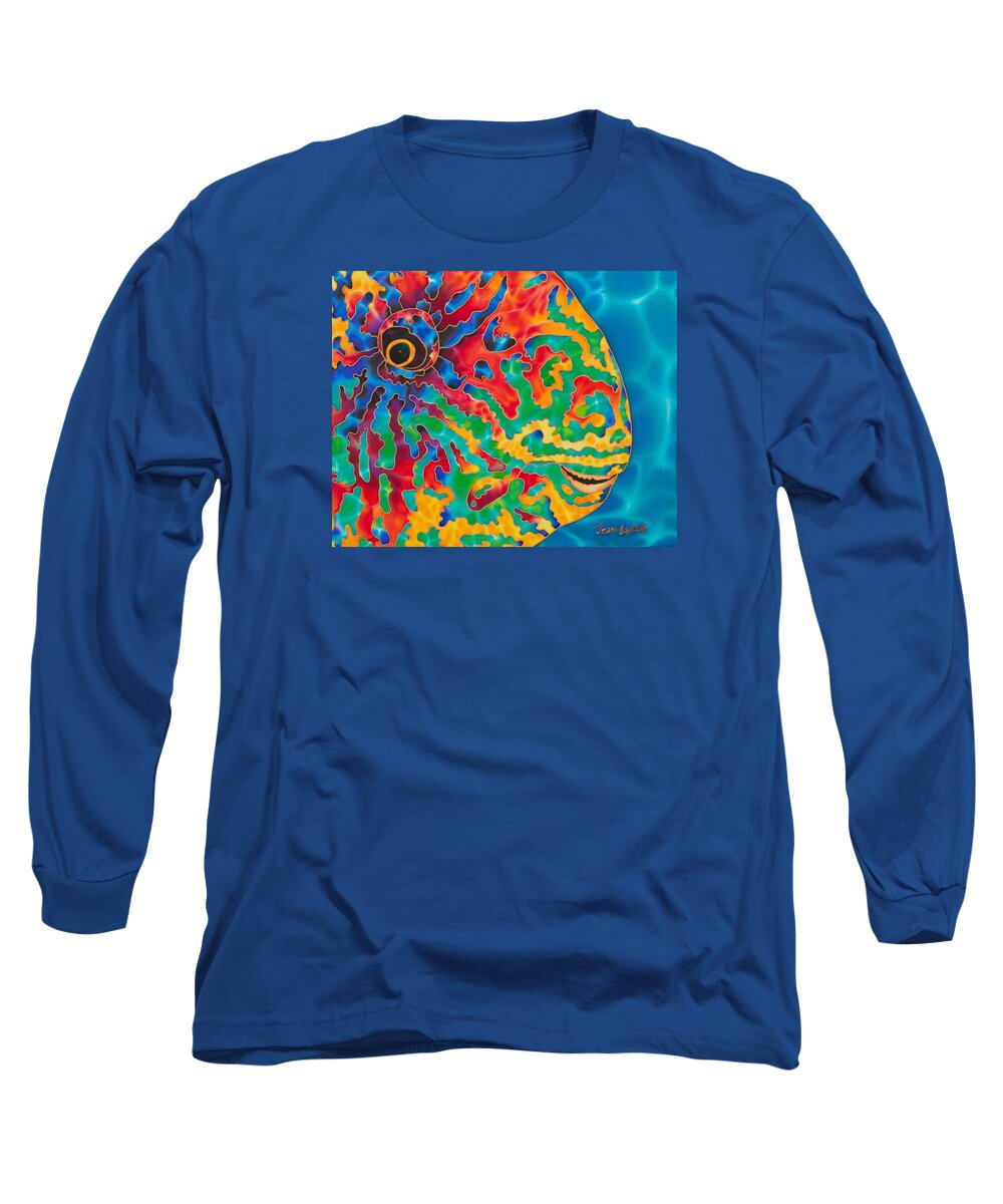 Diving Long Sleeve T-Shirt featuring the painting Parrotfish by Daniel Jean-Baptiste
