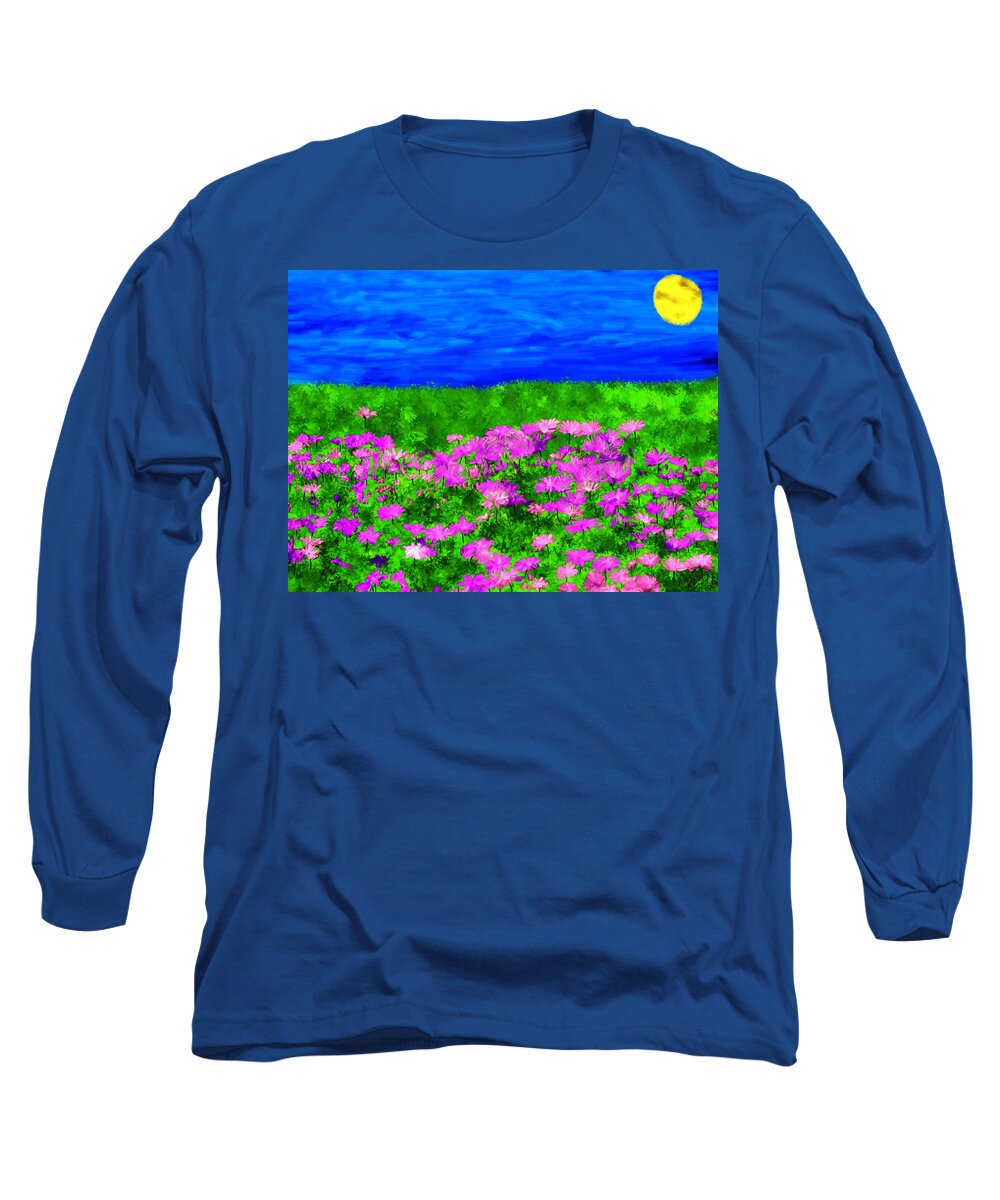 Flowers Long Sleeve T-Shirt featuring the painting Pink Field of Flowers by Bruce Nutting