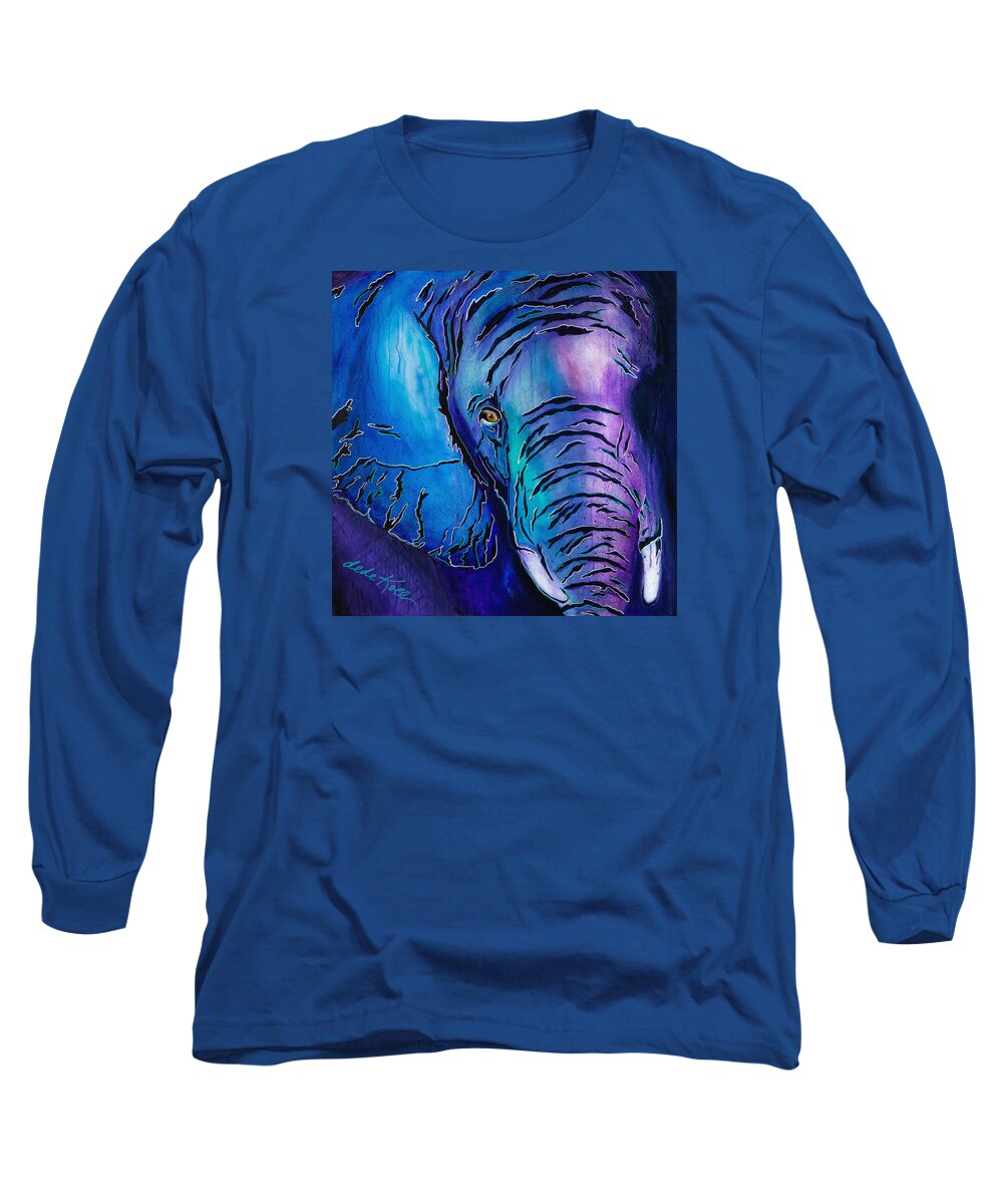 Acrylic Long Sleeve T-Shirt featuring the painting Purple Elephant by Dede Koll