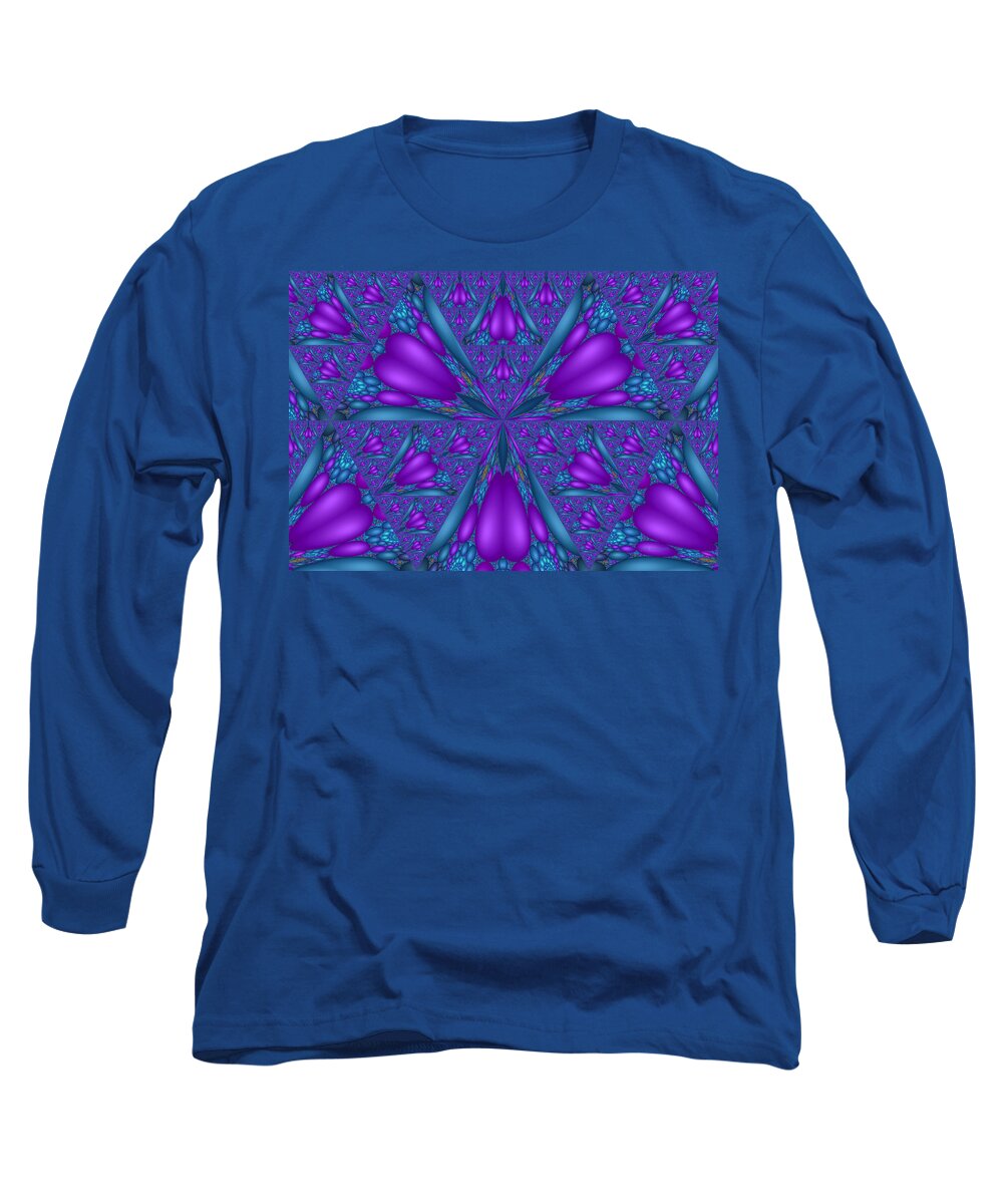 Fractal Long Sleeve T-Shirt featuring the digital art Purple Mixed Fractal Flower by Judi Suni Hall