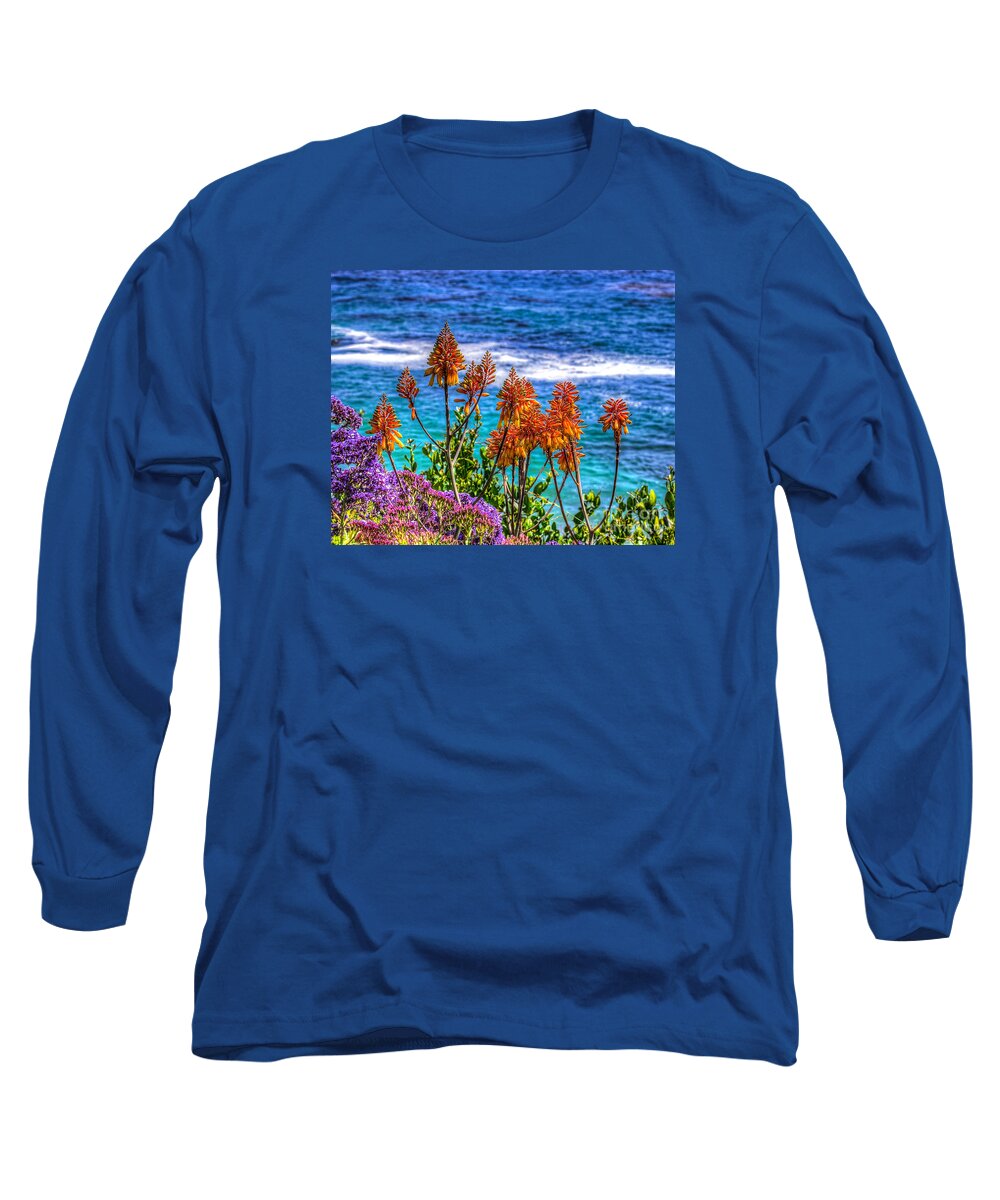 Red Long Sleeve T-Shirt featuring the photograph Red Aloe by the Pacific by Jim Carrell