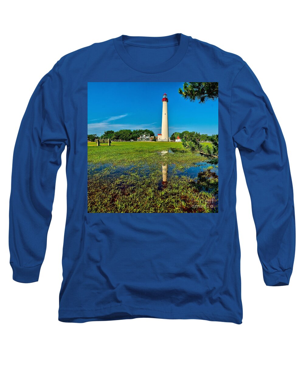Architecture Long Sleeve T-Shirt featuring the photograph Reflection of Cape May Light by Nick Zelinsky Jr