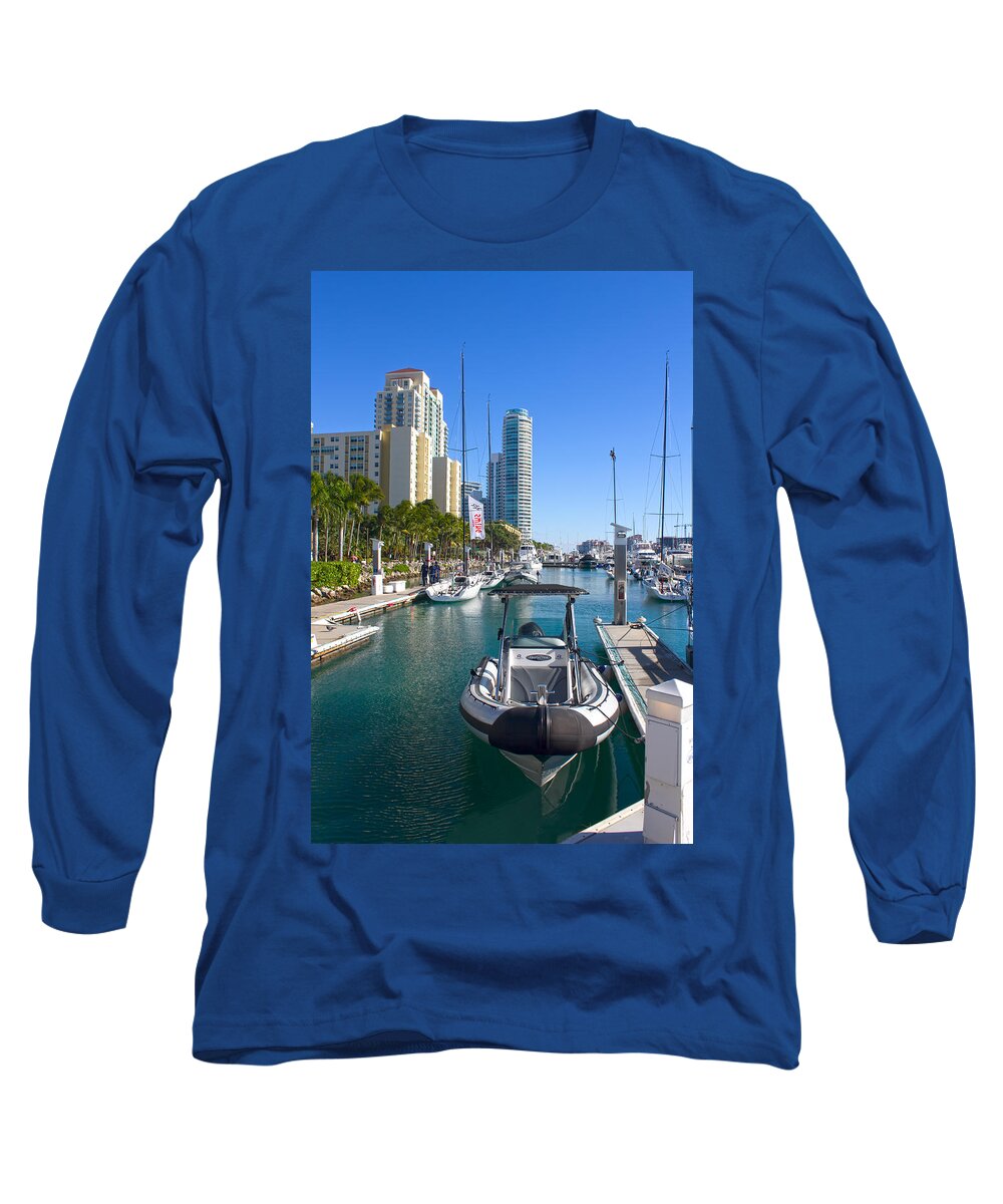 Harbor Long Sleeve T-Shirt featuring the photograph Miami Beach Marina Series 35 by Carlos Diaz