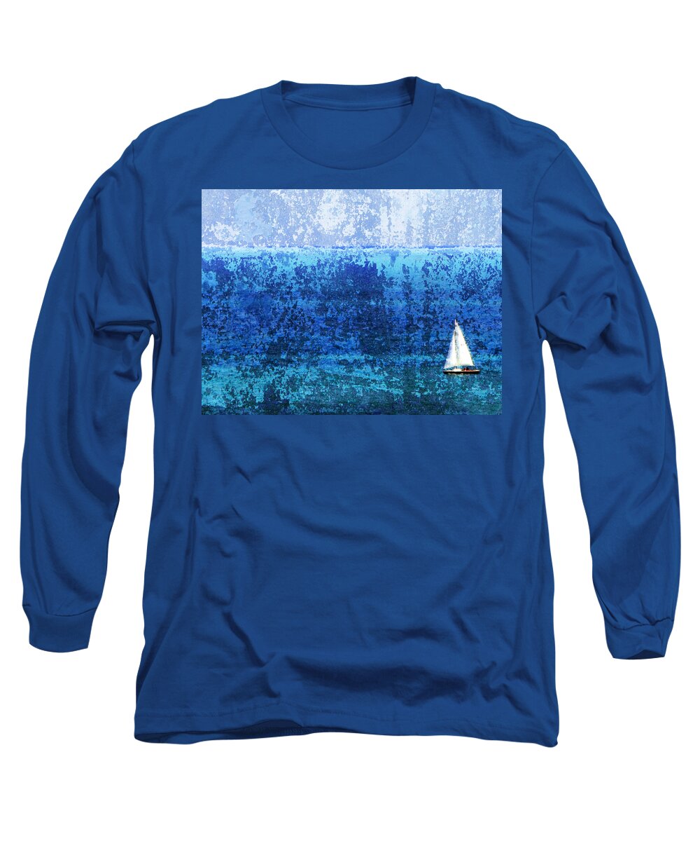 Sailboat Long Sleeve T-Shirt featuring the digital art Sailboat w Texture by Anita Burgermeister
