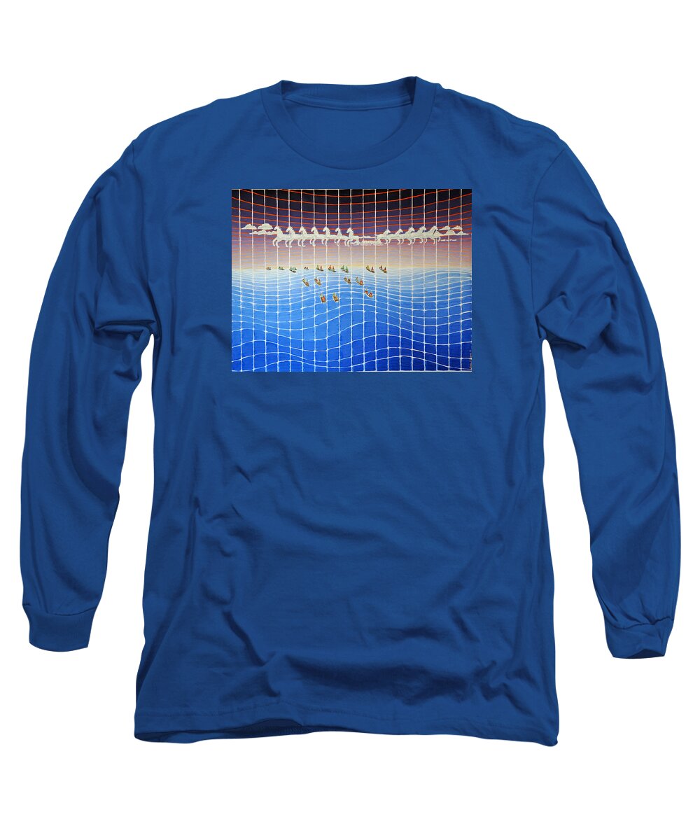 3d Long Sleeve T-Shirt featuring the painting Schooner Race Horse Clouds by Jesse Jackson Brown