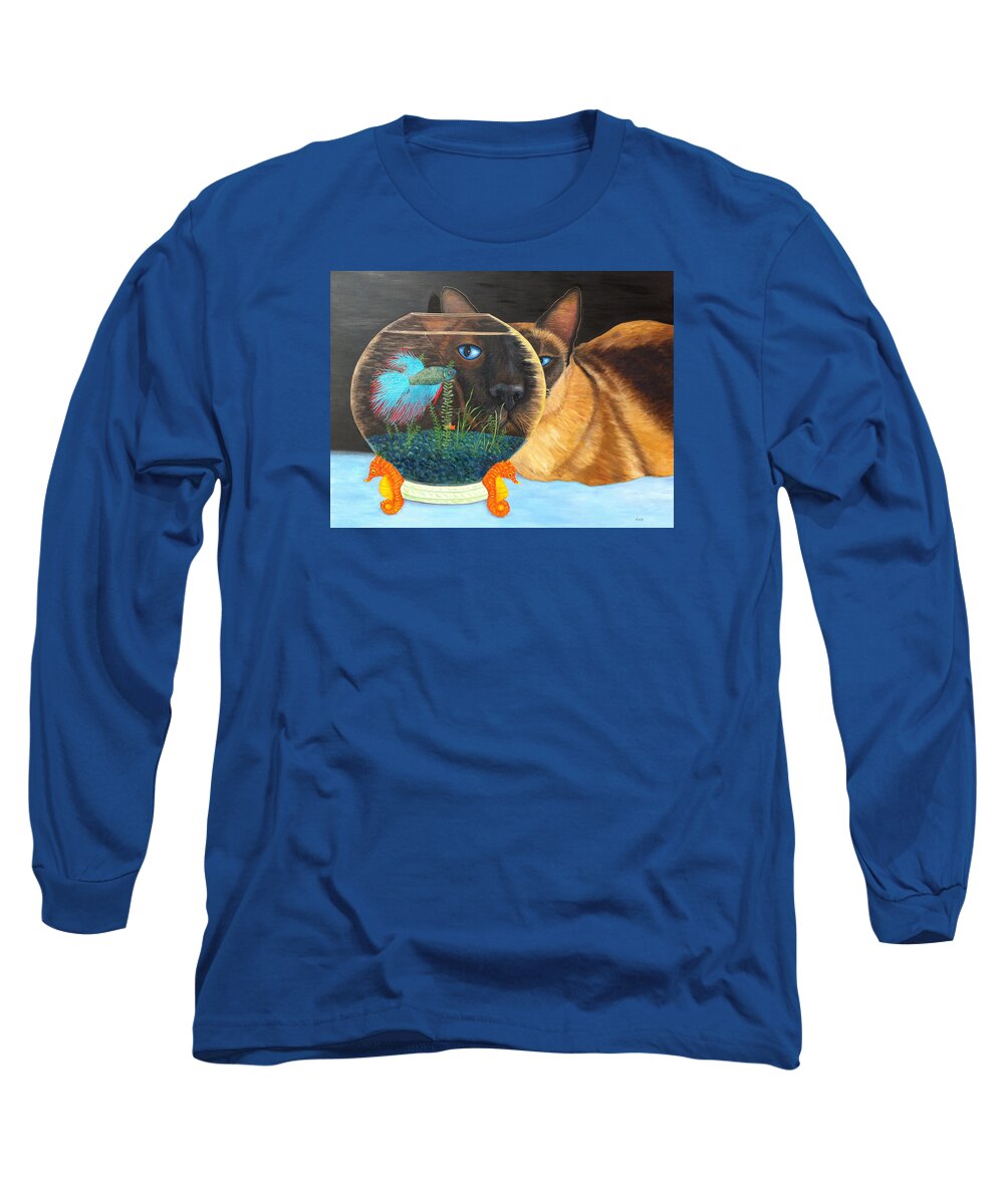 Karen Zuk Rosenblatt Long Sleeve T-Shirt featuring the painting Siam I Am by Karen Zuk Rosenblatt