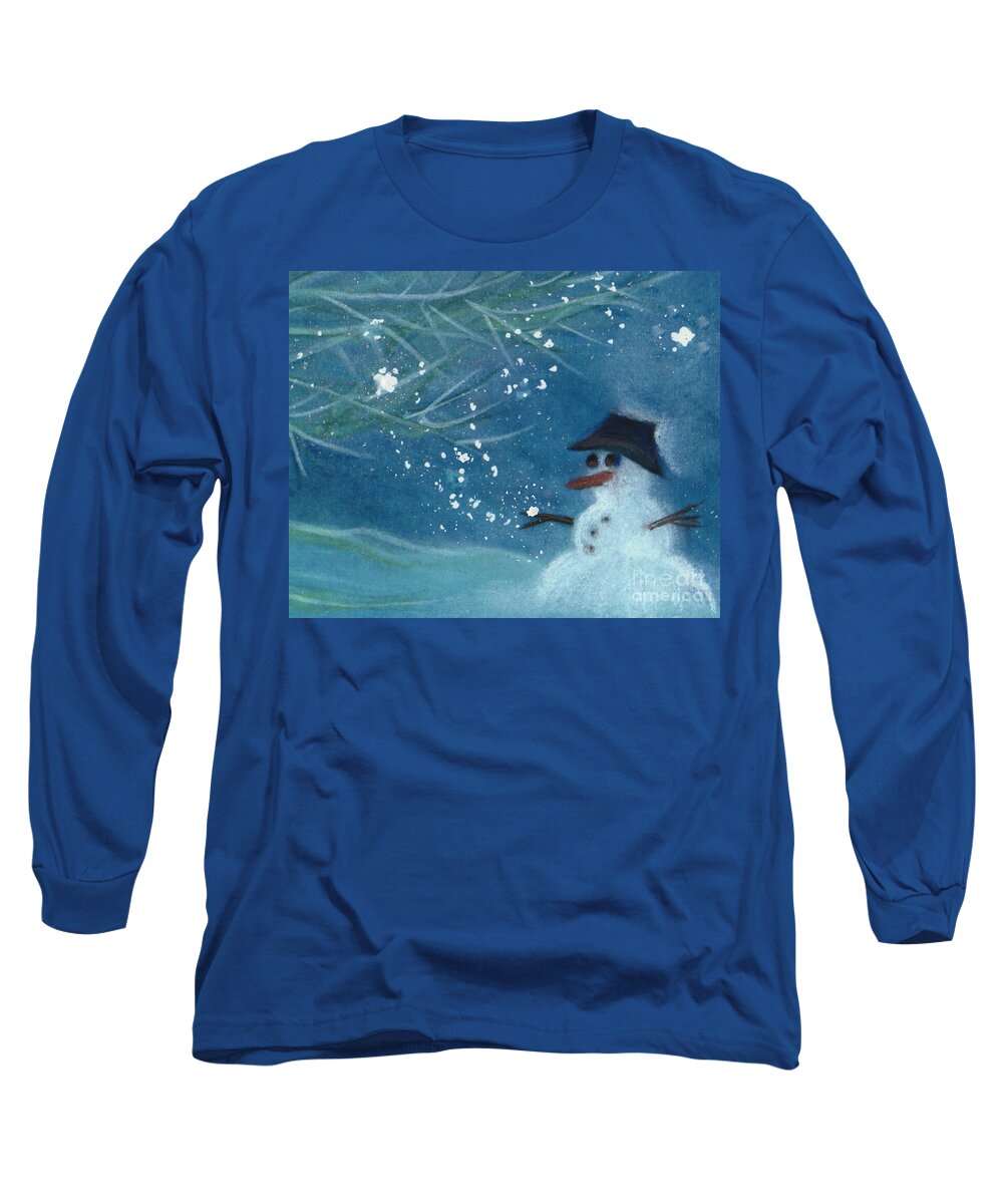 Christmas Long Sleeve T-Shirt featuring the painting Snowman by jrr by First Star Art